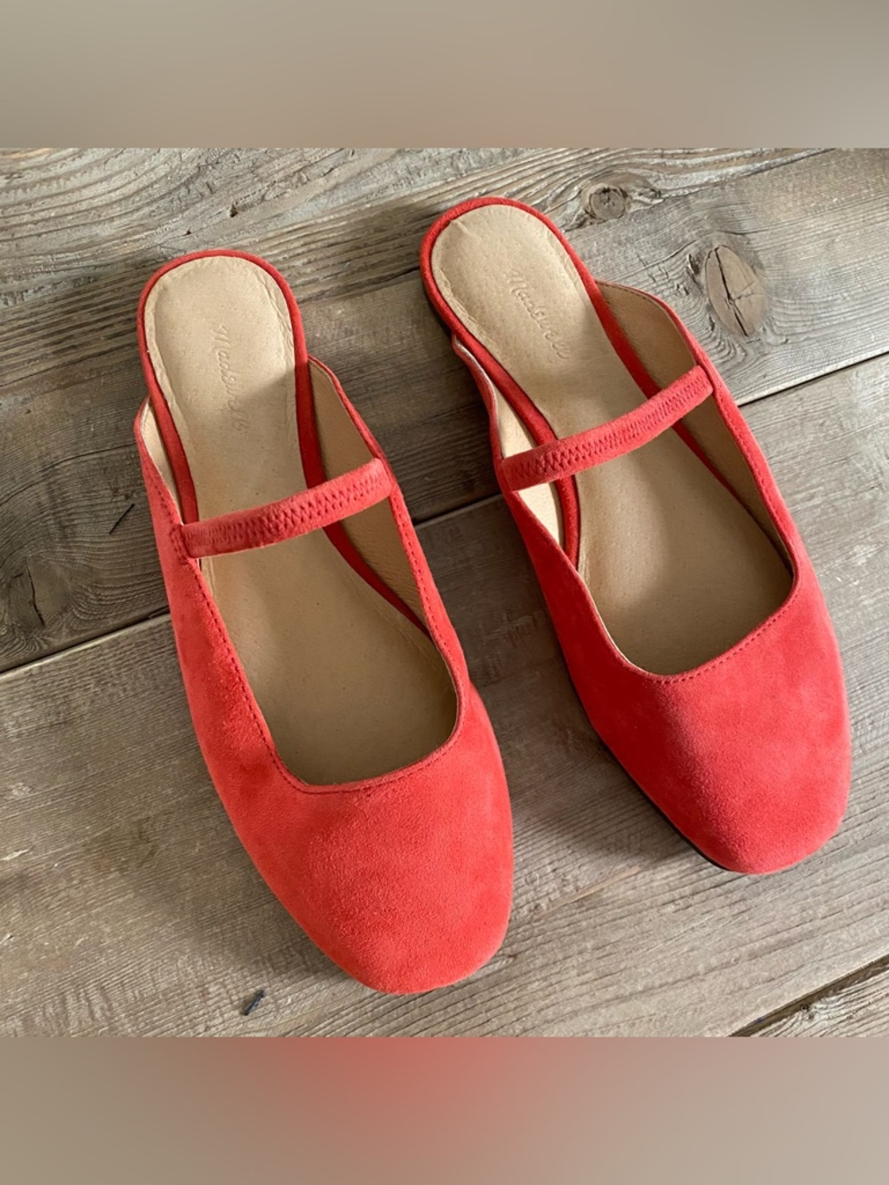 Madewell Red Suede Mary Jane Backless Flats - Picture 5 of 10